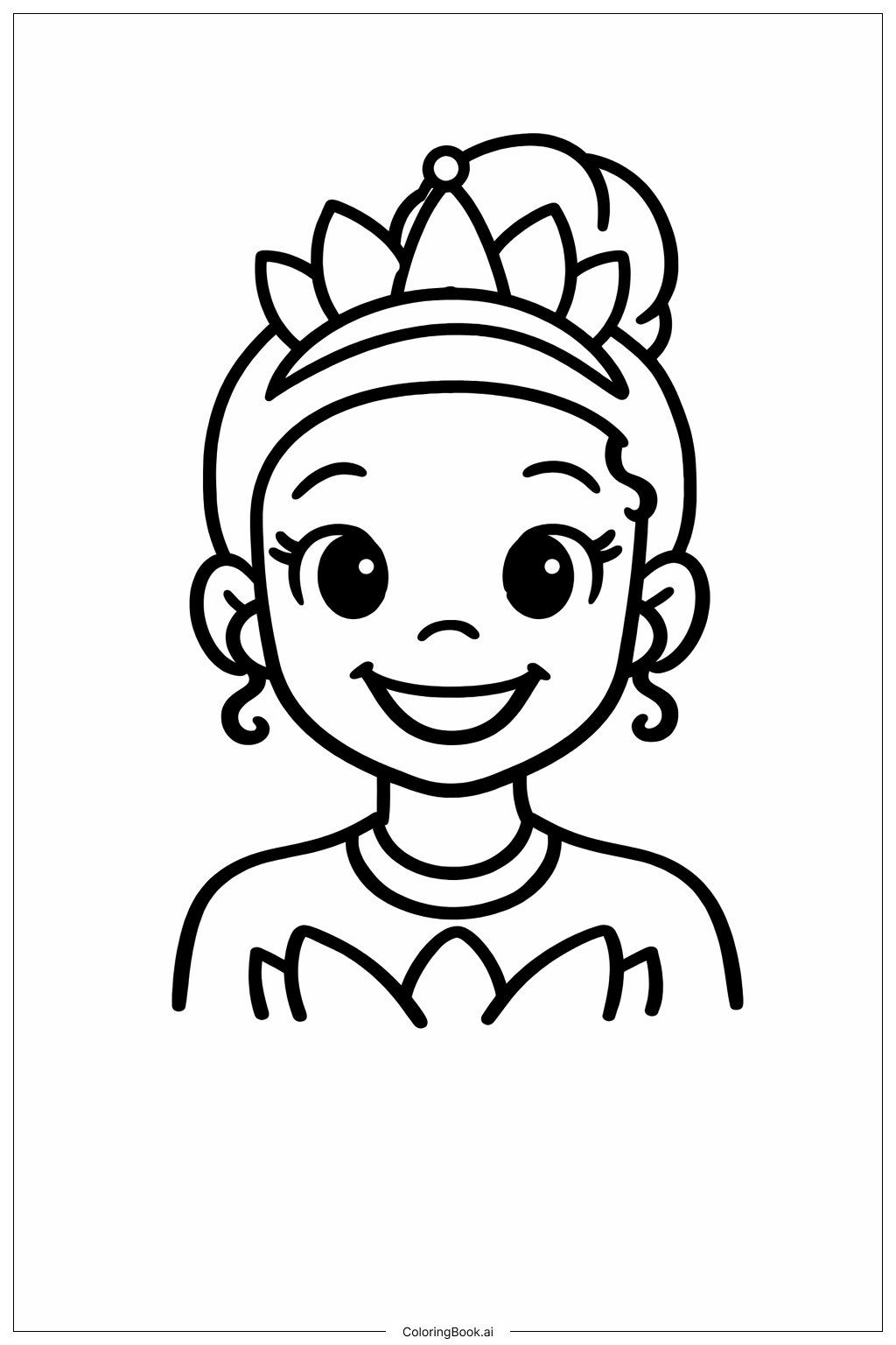  ディズニープリンセス ティアナ シンプルポートレートの塗り絵ページ 