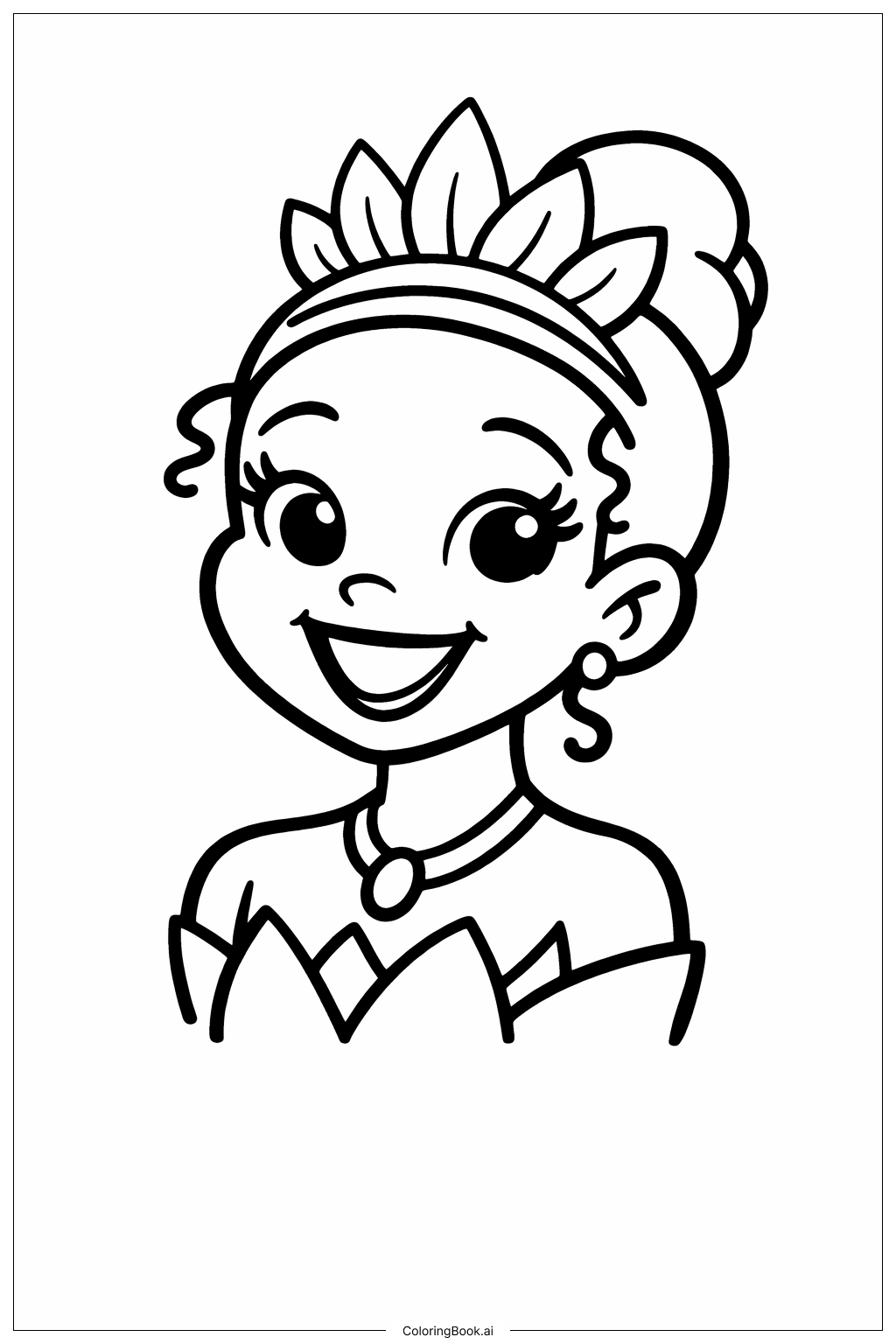  Page de coloriage Disney Princesse Tiana Souriante 