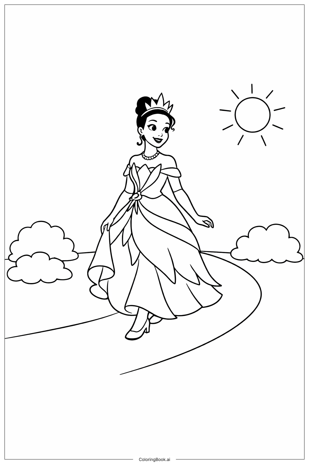  迪士尼公主蒂安娜填色页 