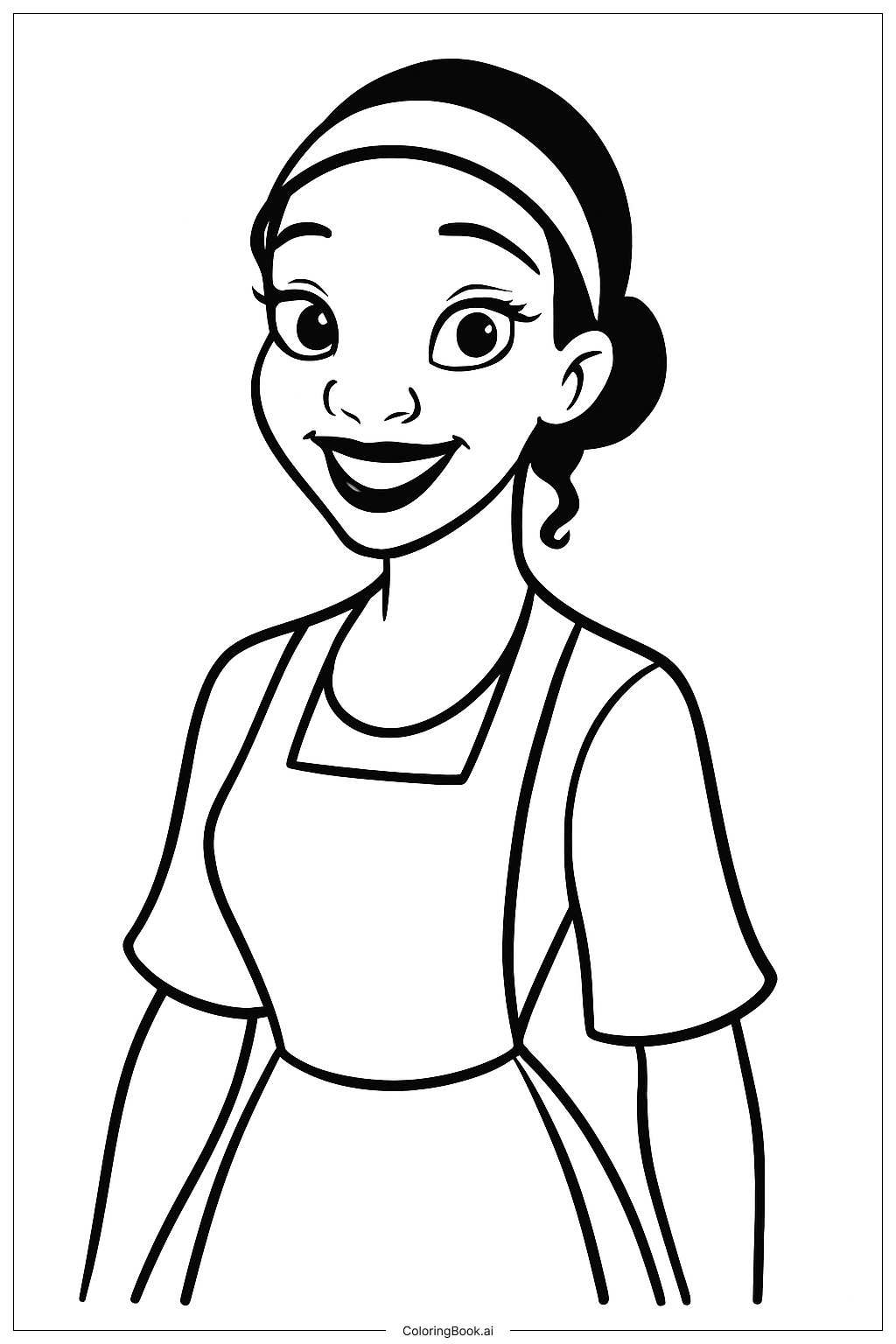  Page de coloriage Princesse Disney Tiana portant un tablier 