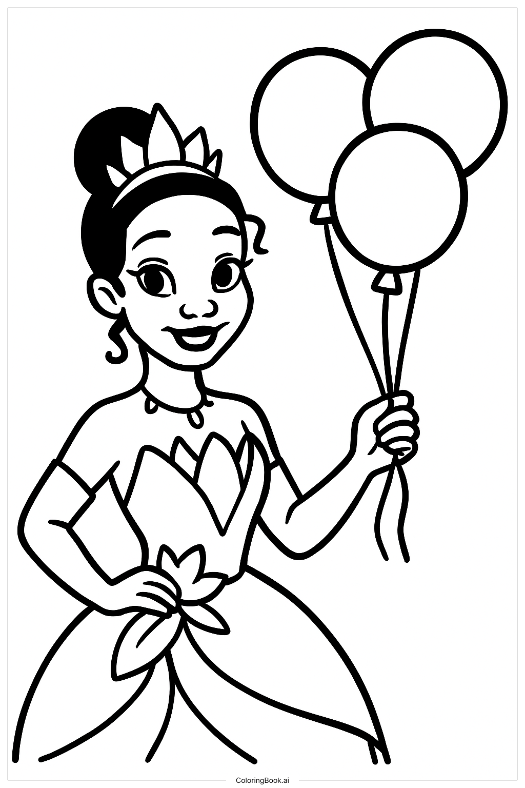  ディズニープリンセス ティアナと風船の塗り絵ページ 