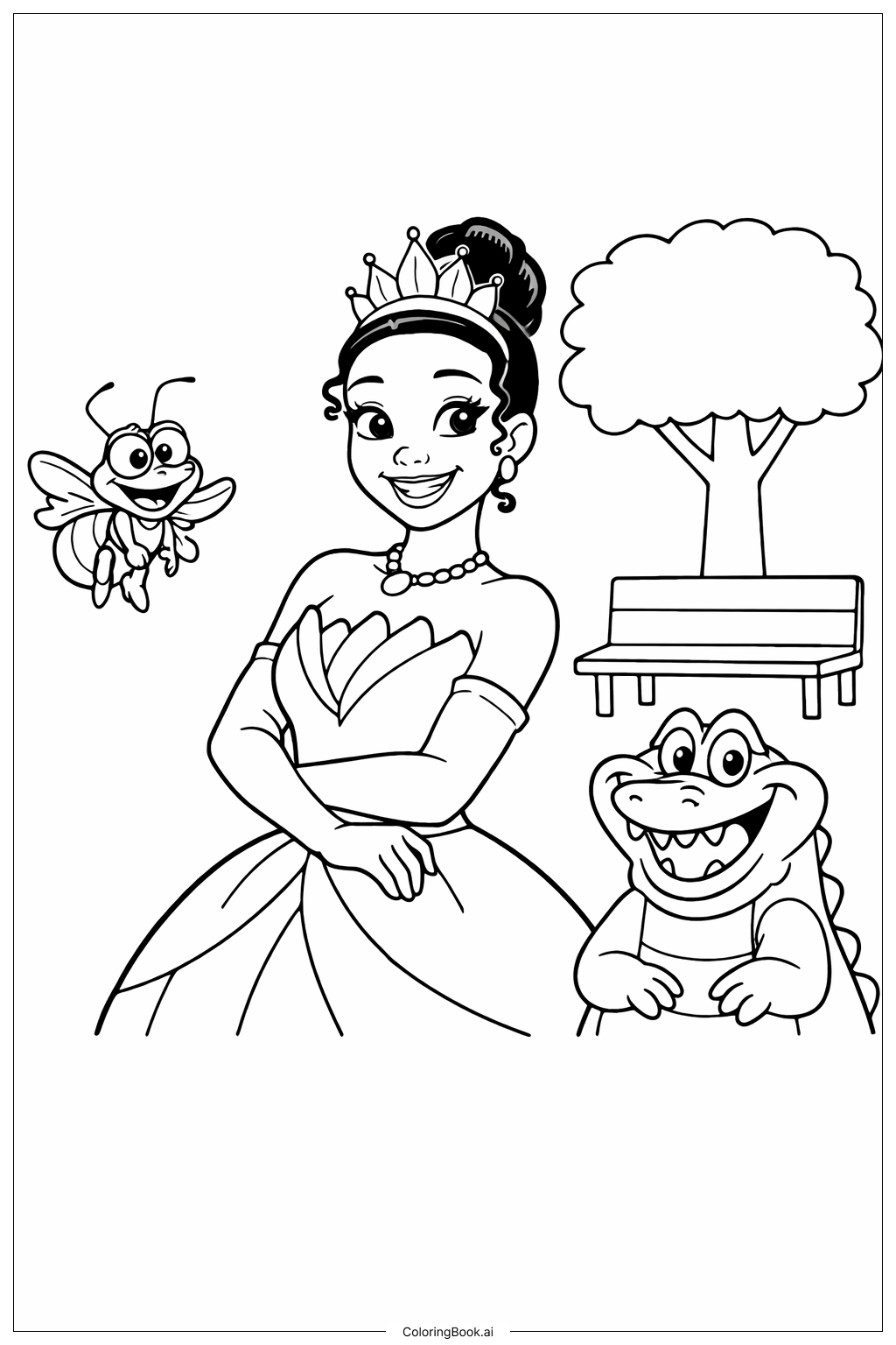  ディズニープリンセス ティアナと仲間たちの塗り絵ページ 