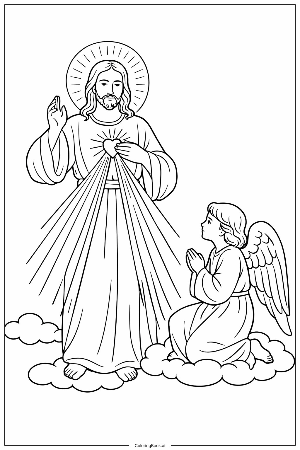  Page de coloriage Visite angélique de la Divine Miséricorde 