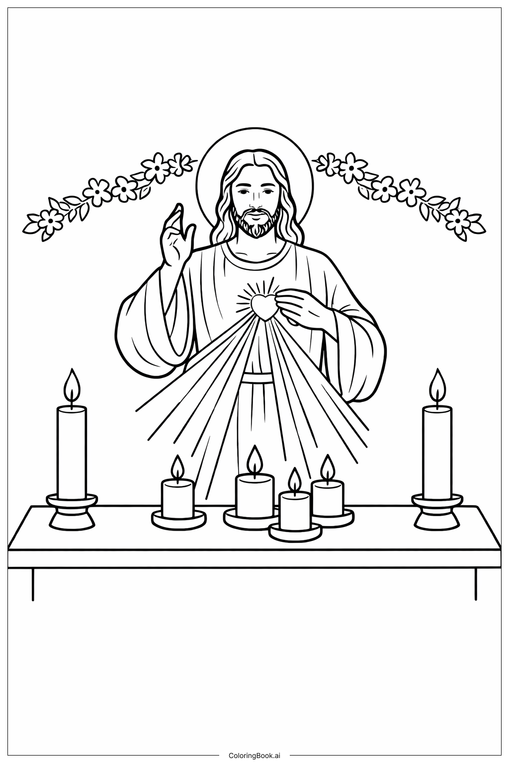  Página para colorear de Escena de la Divina Misericordia a la Luz de las Velas 