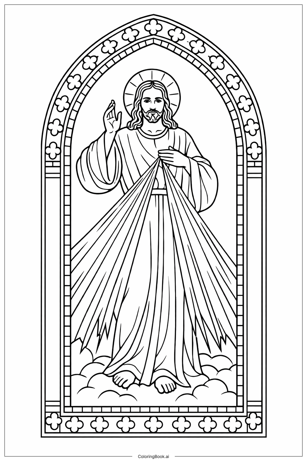  Página para colorear de Vidriera de la Divina Misericordia 