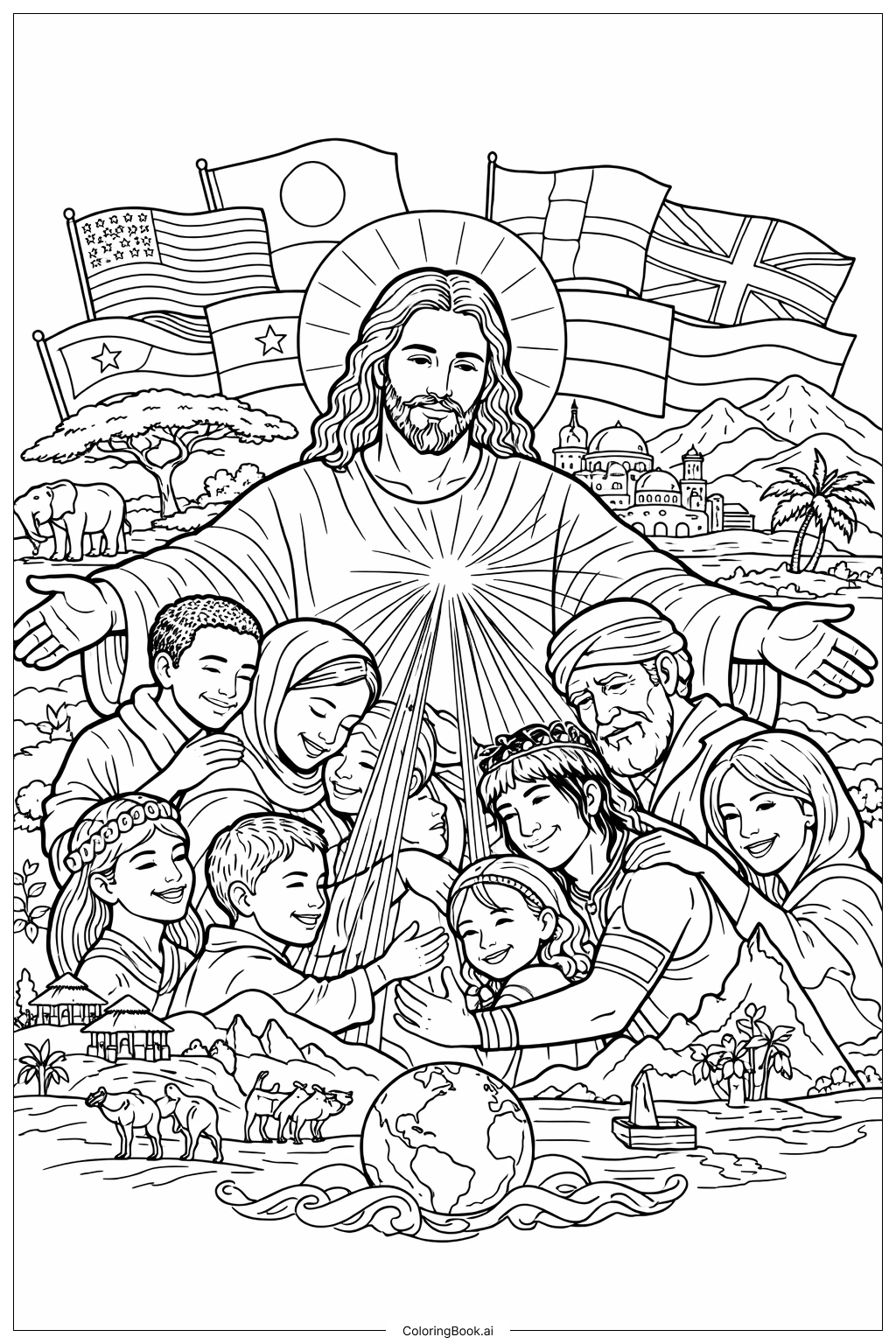  神圣怜悯拥抱万国填色页 