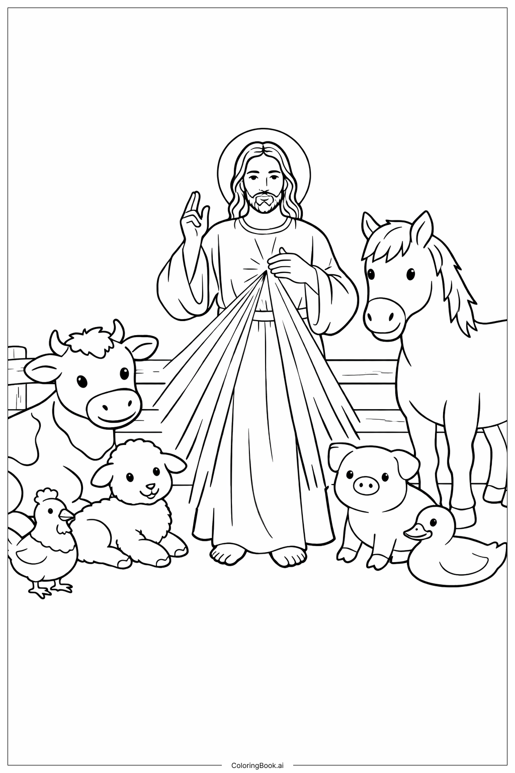  Página para colorear de Animales de Granja de la Divina Misericordia 
