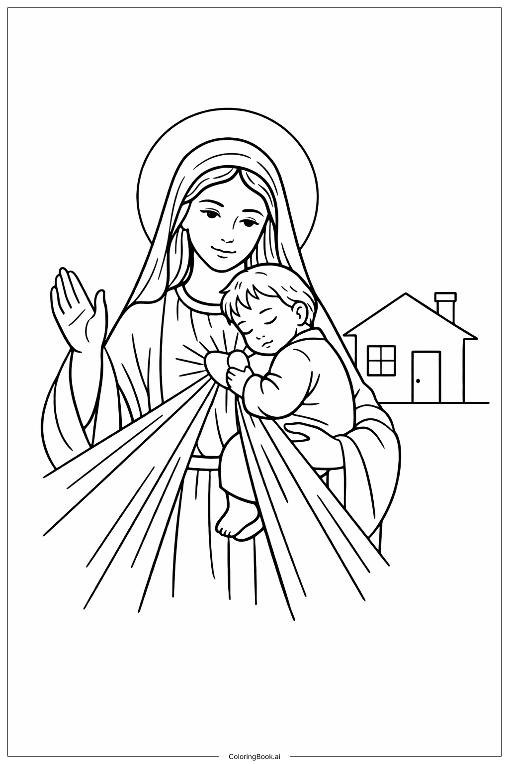  Page de coloriage Mère de la Miséricorde Divine et Enfant 