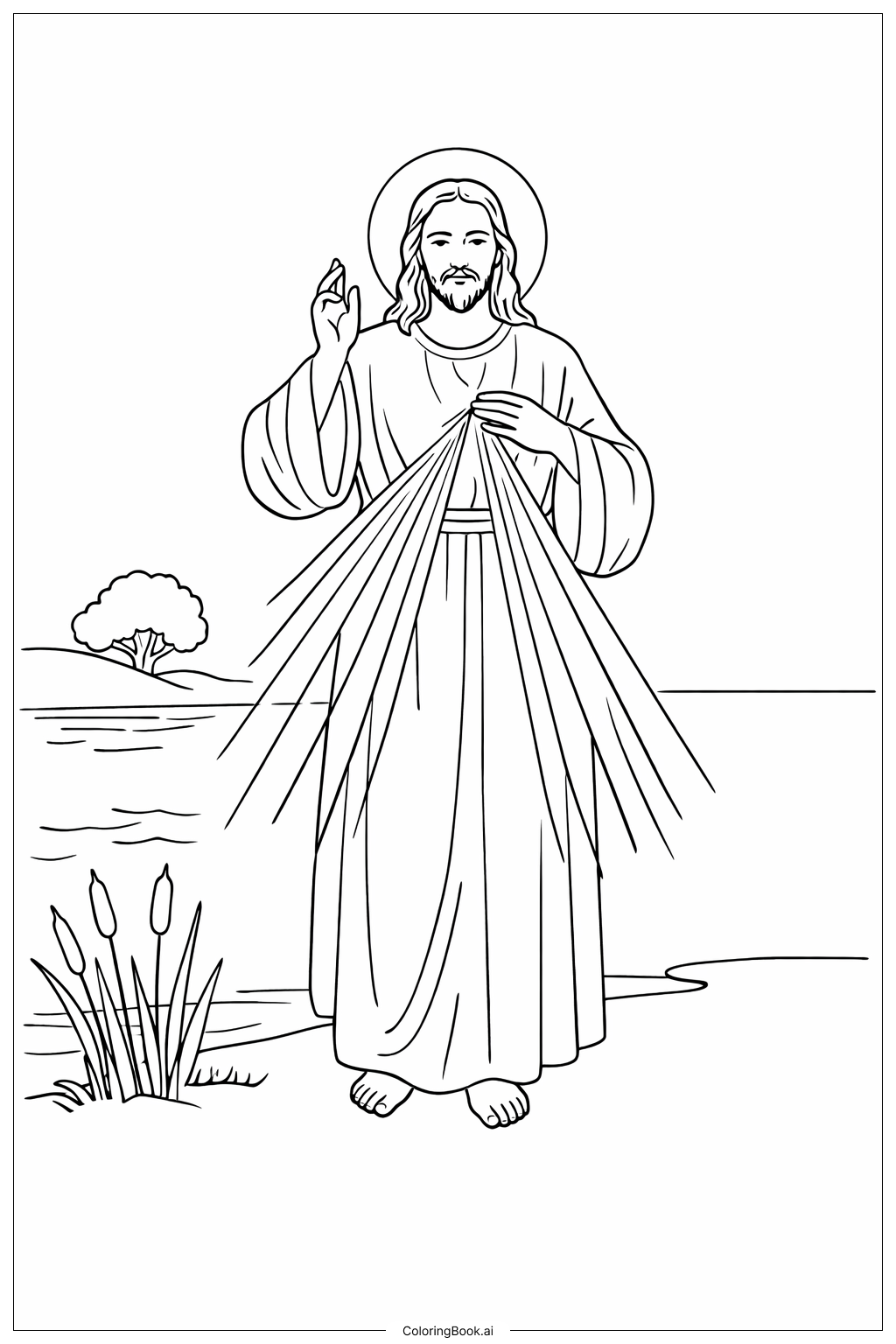  Page de coloriage Divine Miséricorde Rivière Paisible 