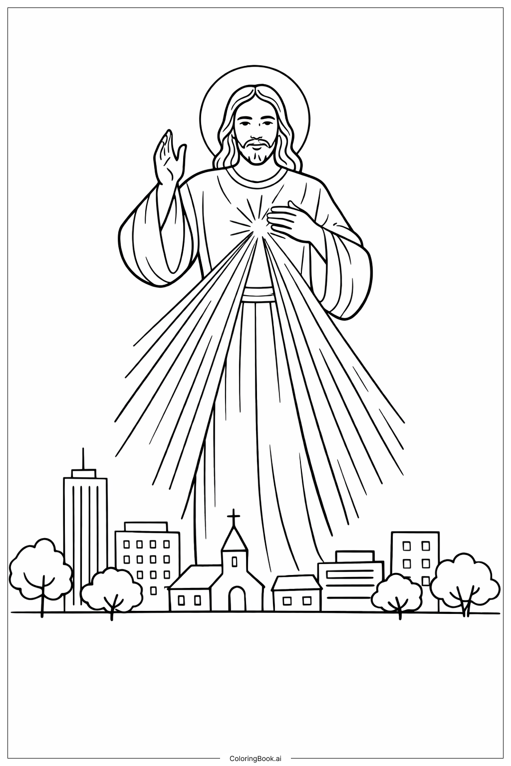  Página para colorear de Divina Misericordia Ciudad Simple 