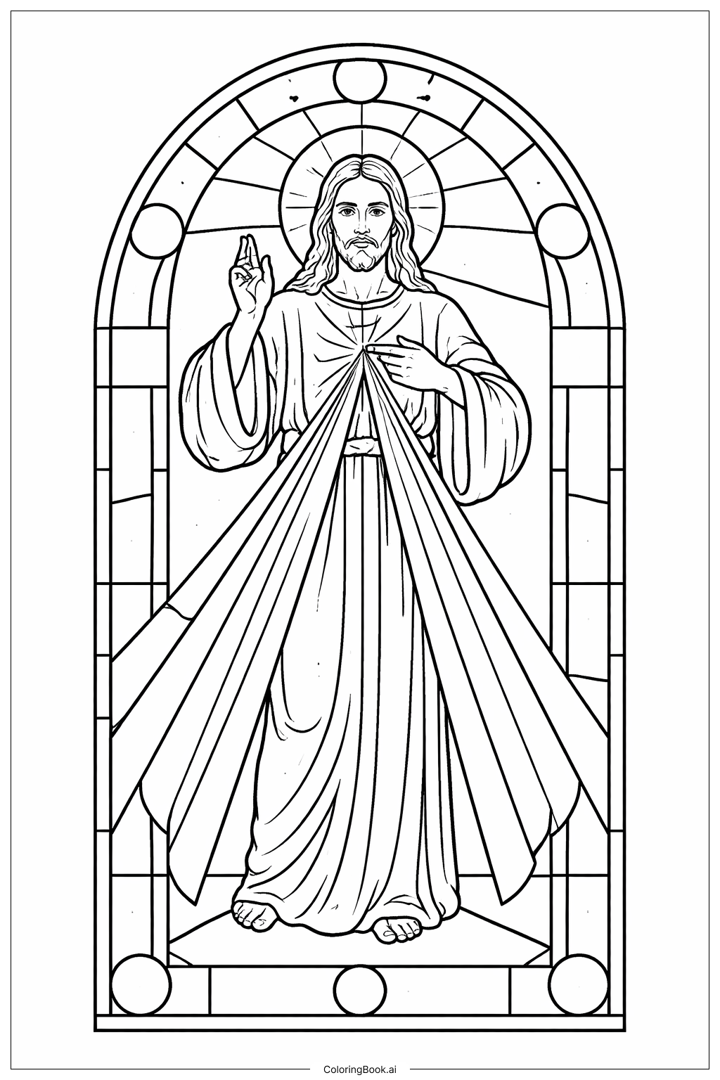  Página para colorear de Ventana de Vidrio Templado de la Divina Misericordia 