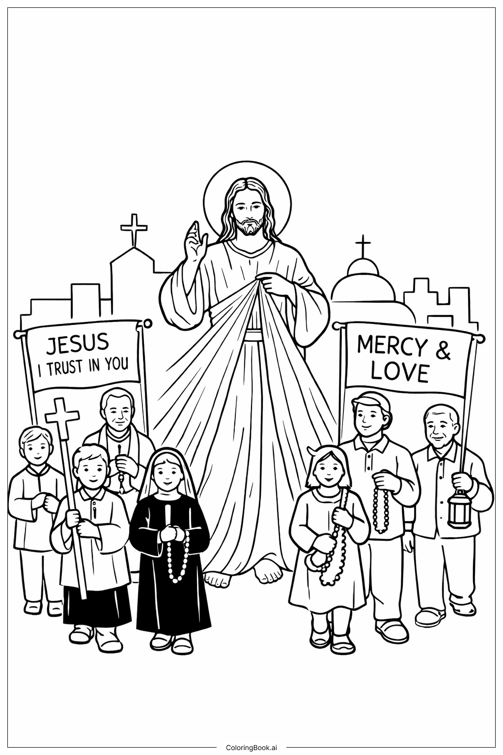  Página para colorear de Procesión del Domingo de la Divina Misericordia 