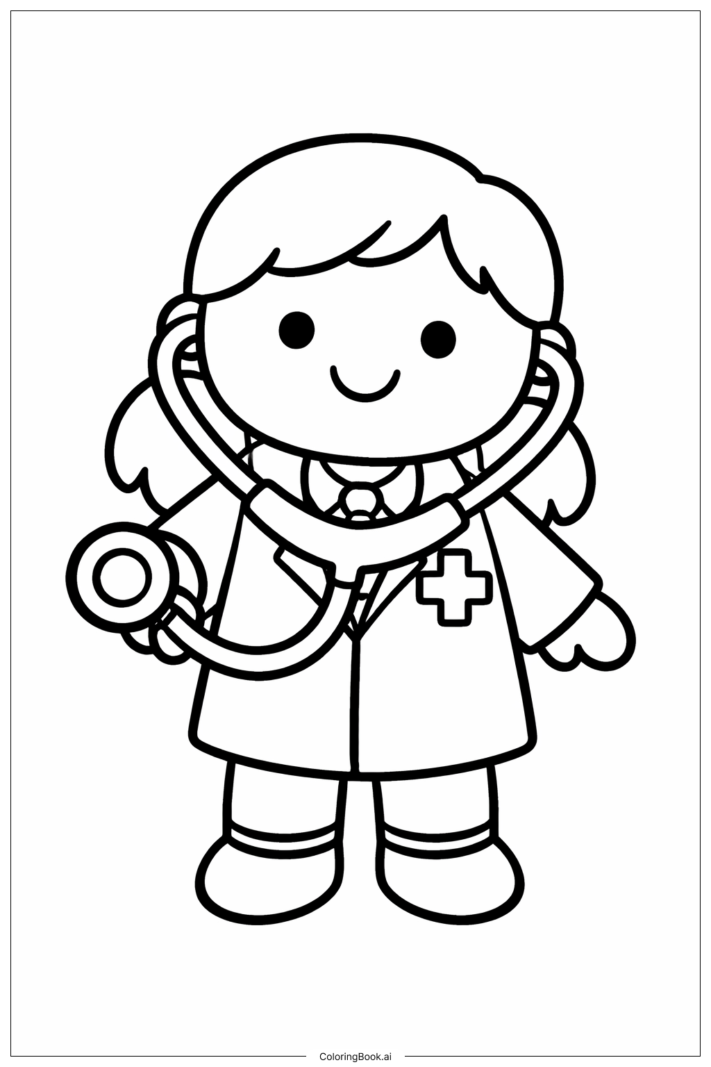  Ärztin-Puppe mit Stethoskop Ausmalseite 