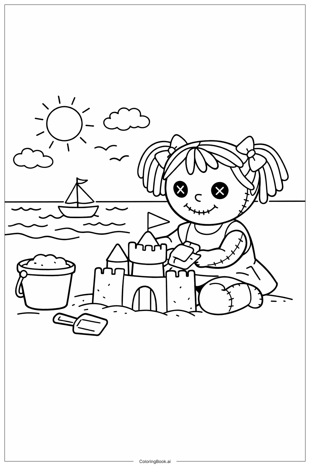 沙灘上的娃娃著色頁