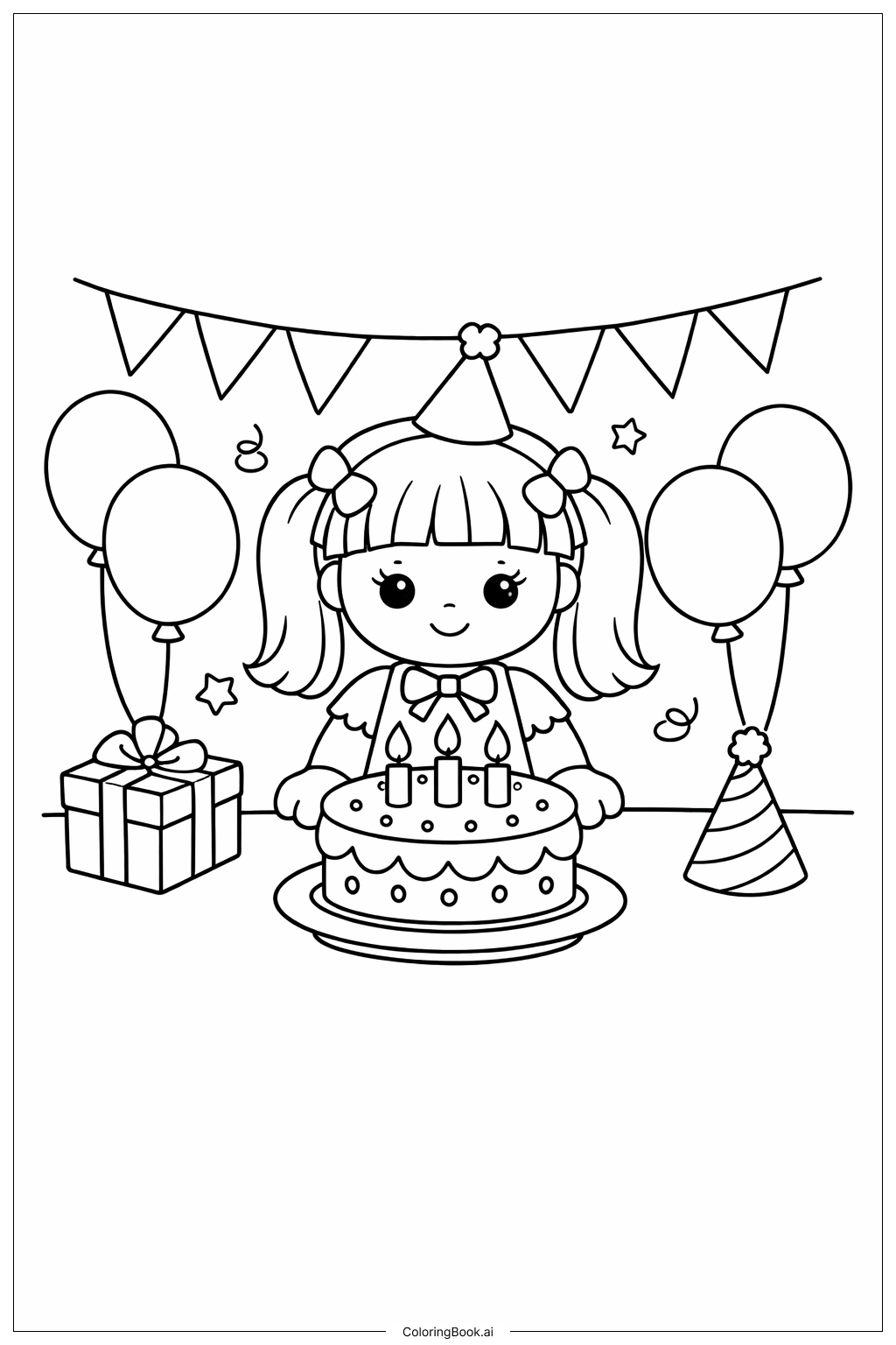  Puppe auf der Geburtstagsparty Ausmalseite 