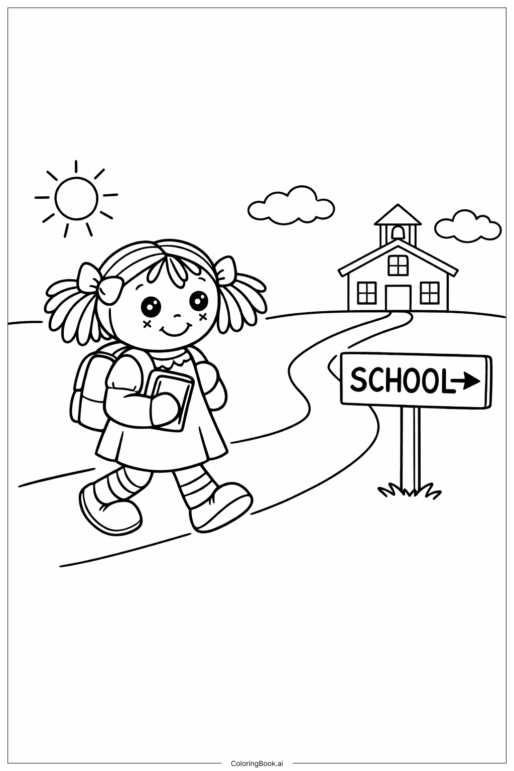  Puppe geht zur Schule Ausmalseite 