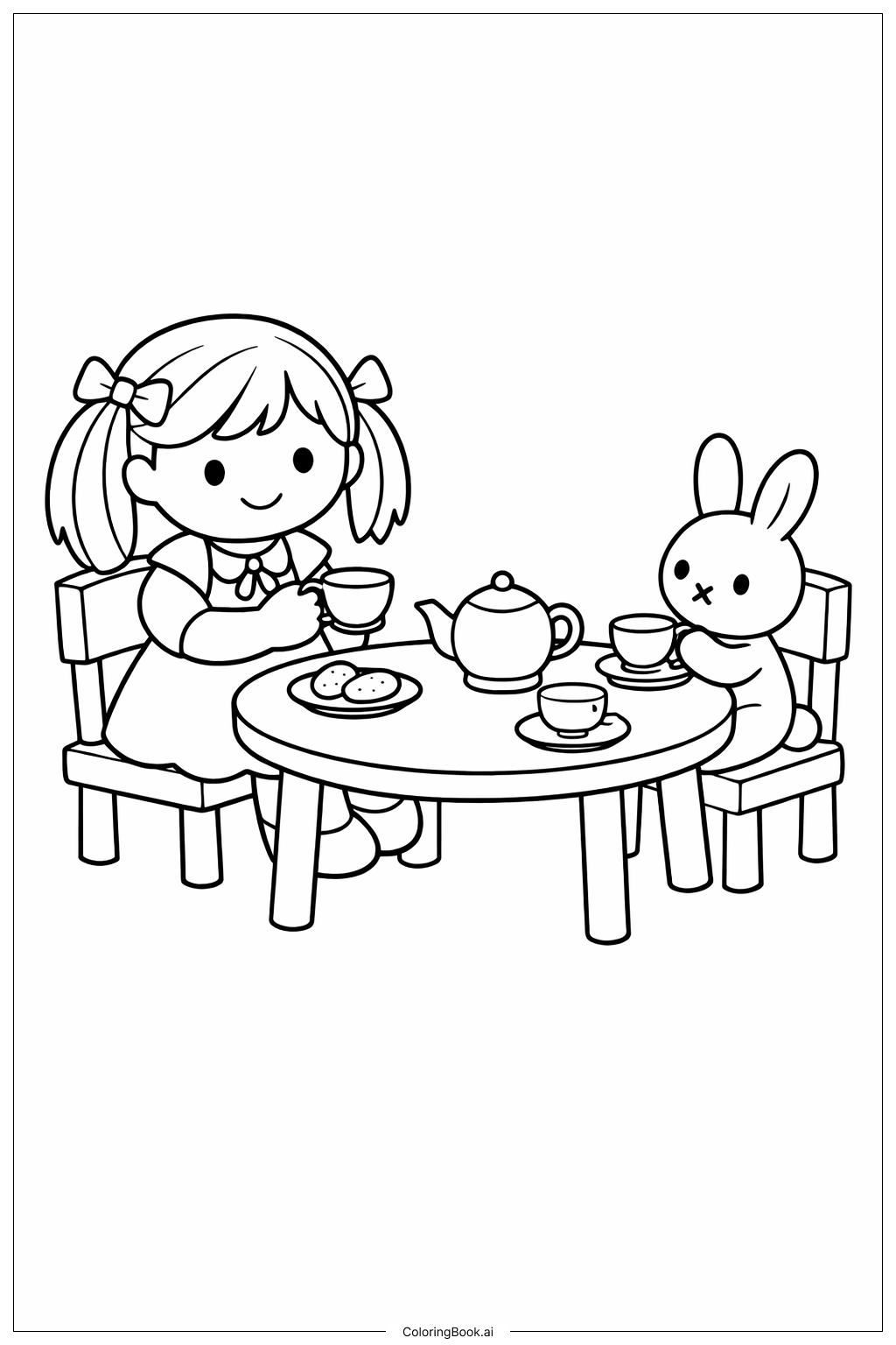  Puppe beim Teekränzchen Ausmalseite 