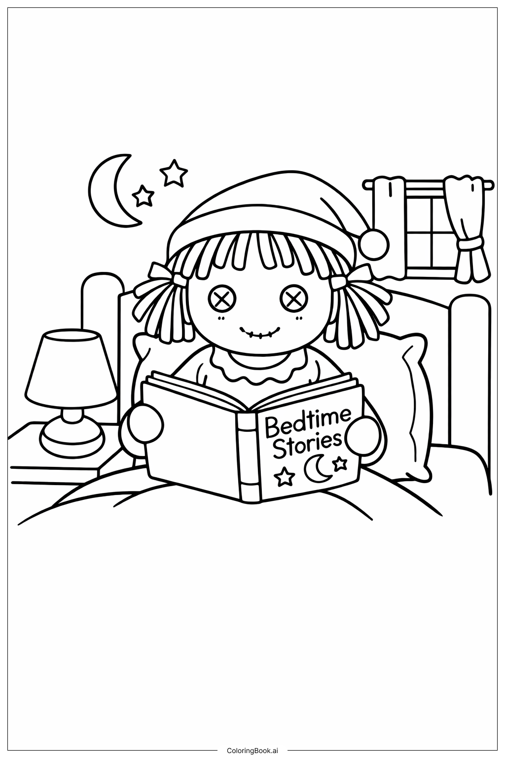  床边故事的玩偶填色页 