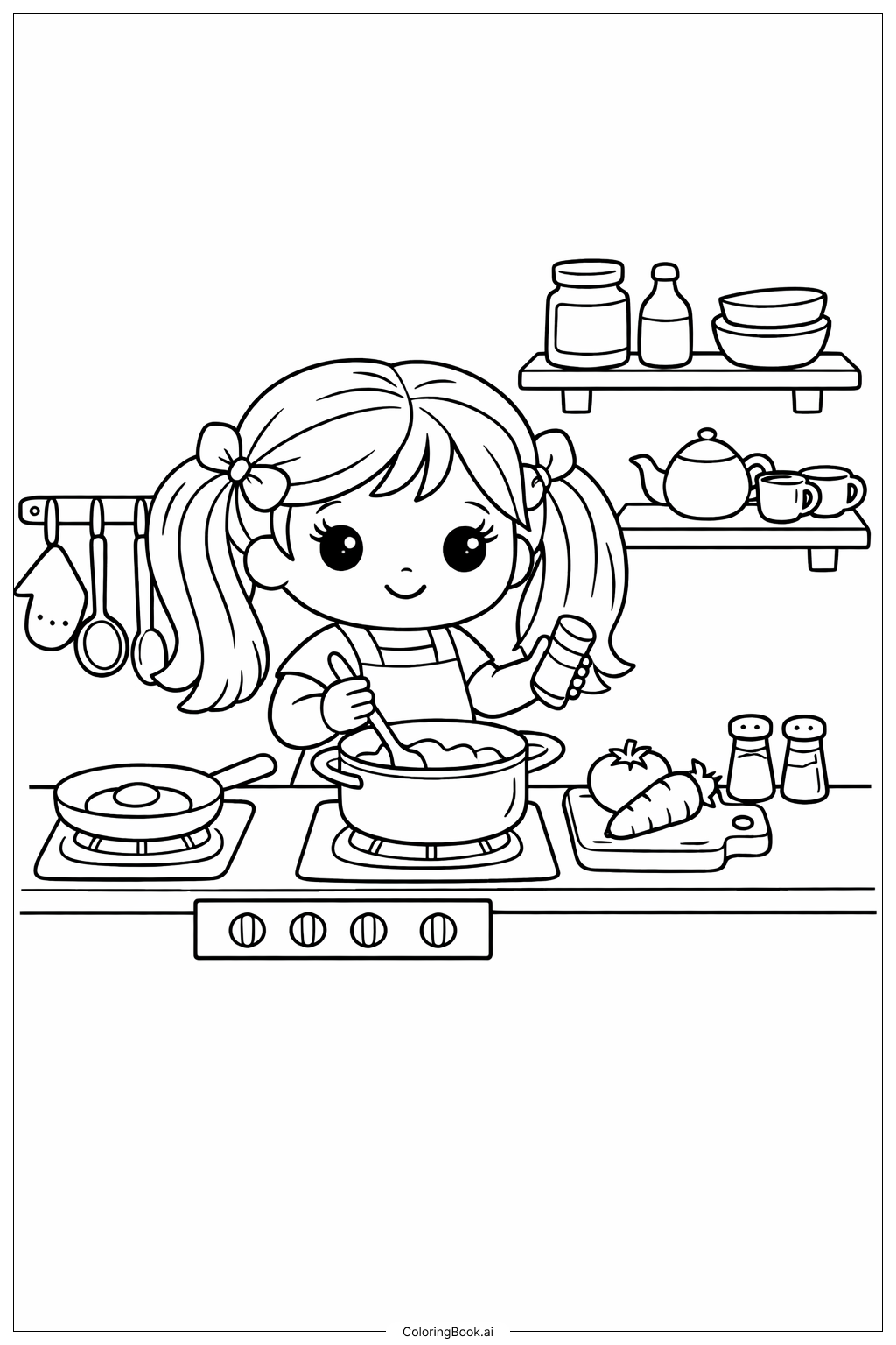 廚師娃娃廚房著色頁