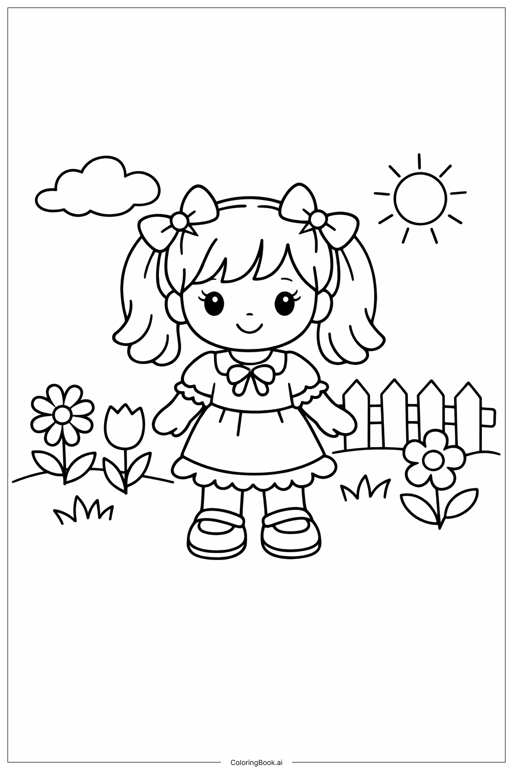  花园里的娃娃填色页 