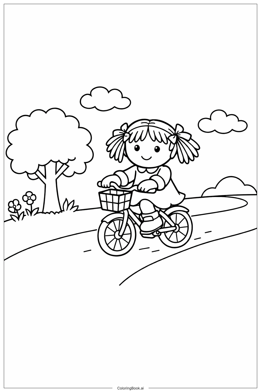 騎腳踏車的娃娃著色頁