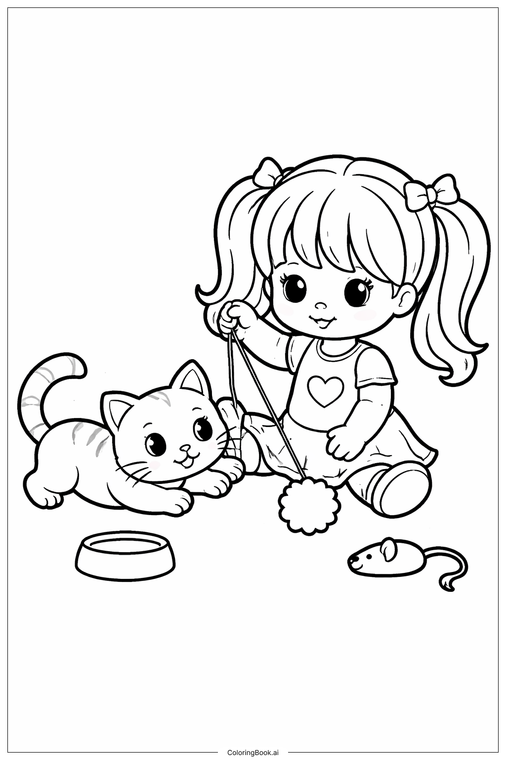  Puppe mit Haustierkatze Ausmalseite 