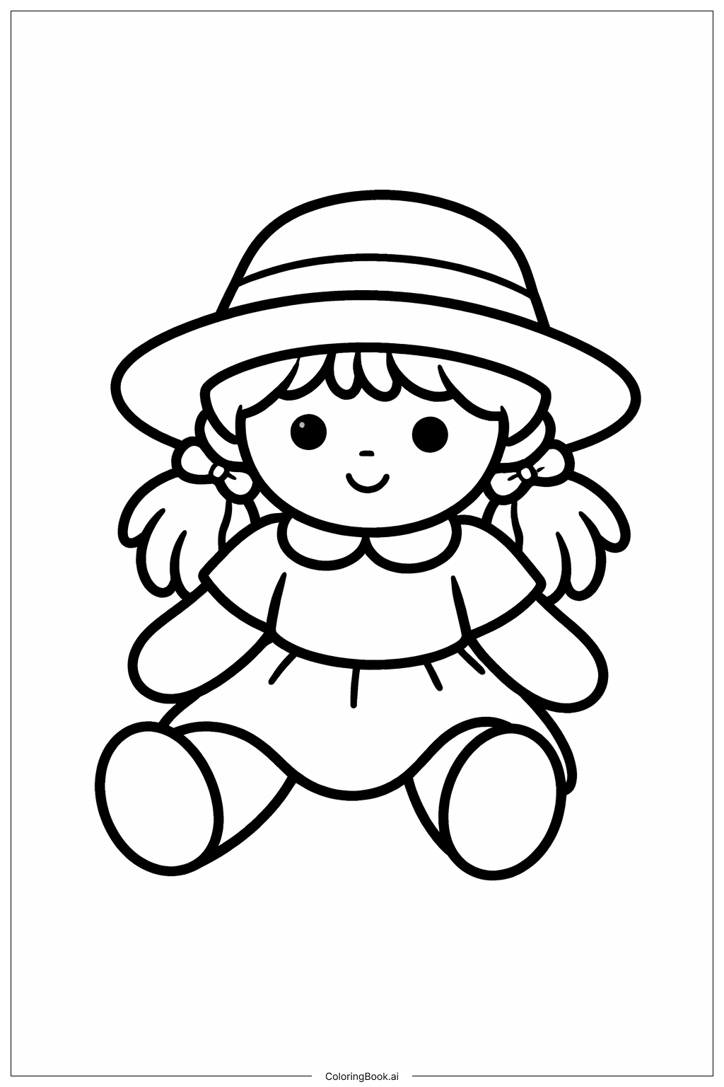 戴简单帽子的洋娃娃填色页
