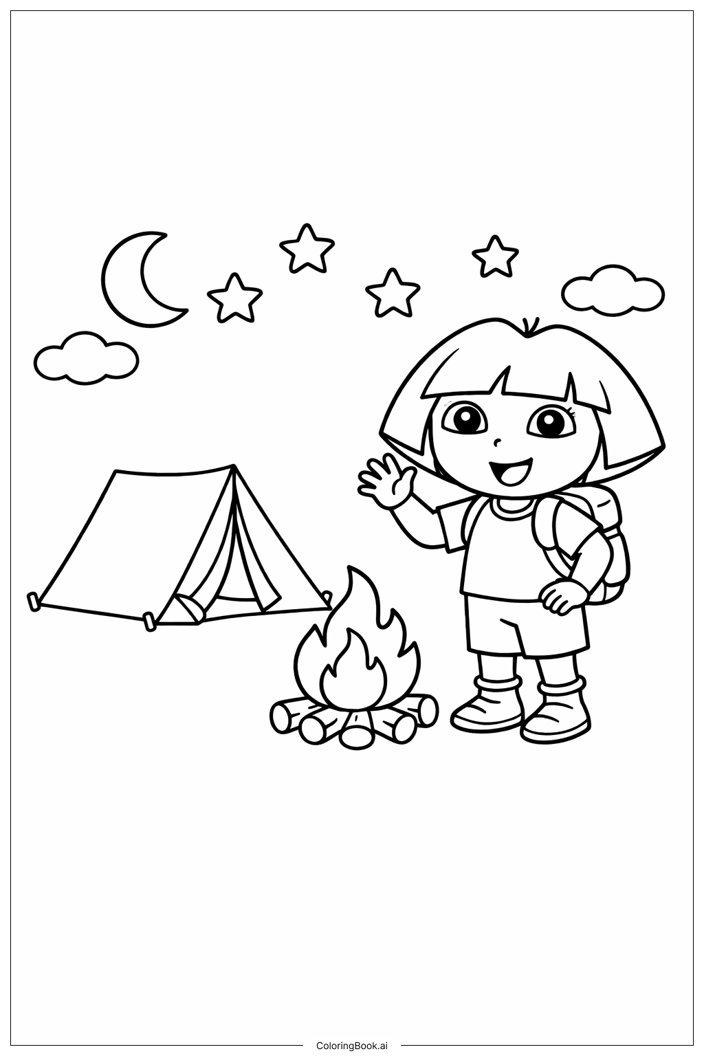  도라 탐험대 캠핑 밤 색칠공부 페이지 