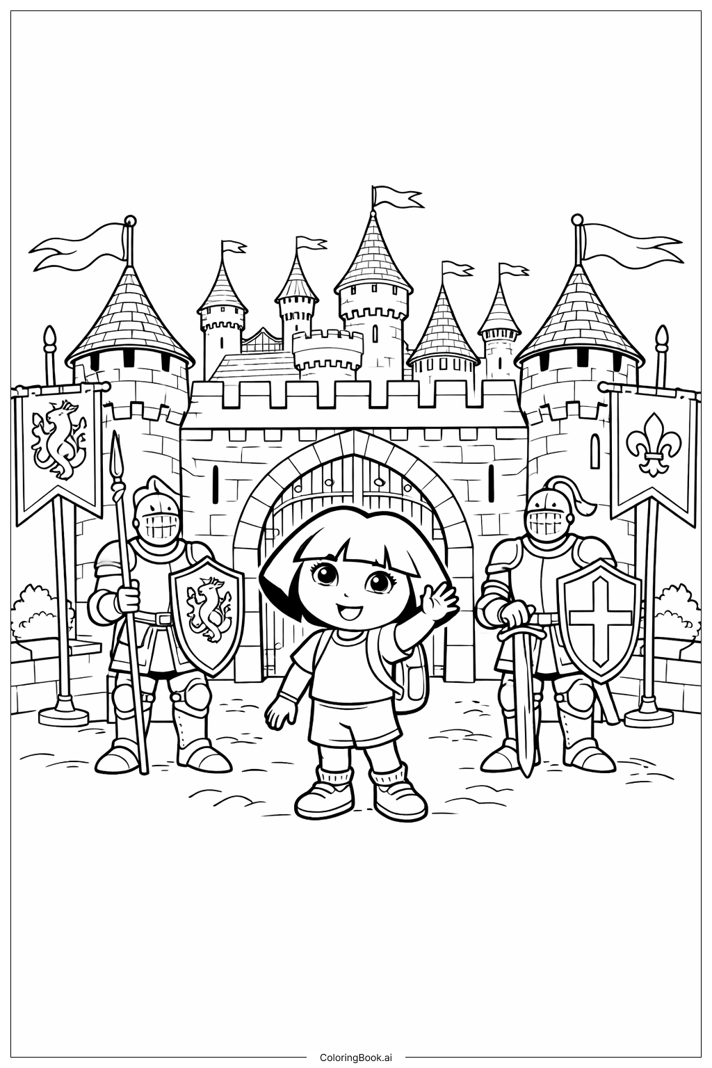 도라 탐험가 성문 구조 색칠공부 페이지