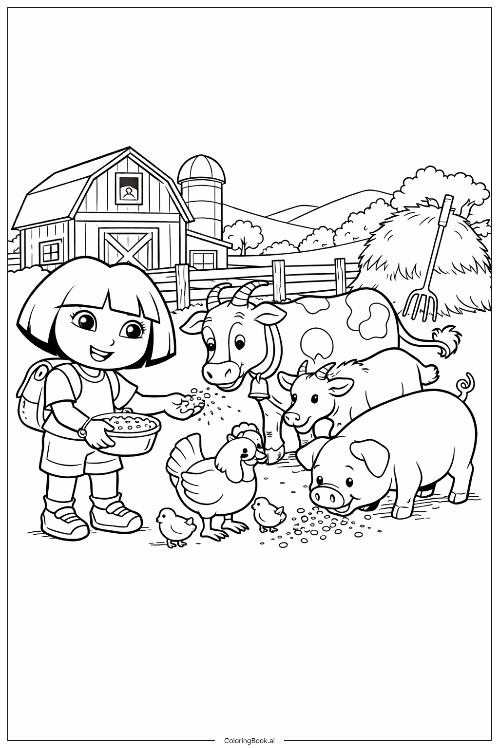 도라 탐험대 농장 동물 방문 색칠공부 페이지