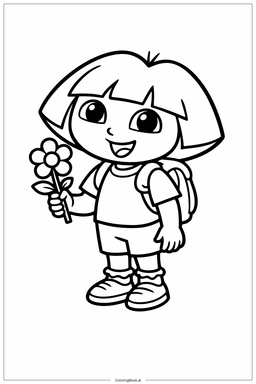 Dora Die Entdeckerin hält eine Blume Ausmalseite