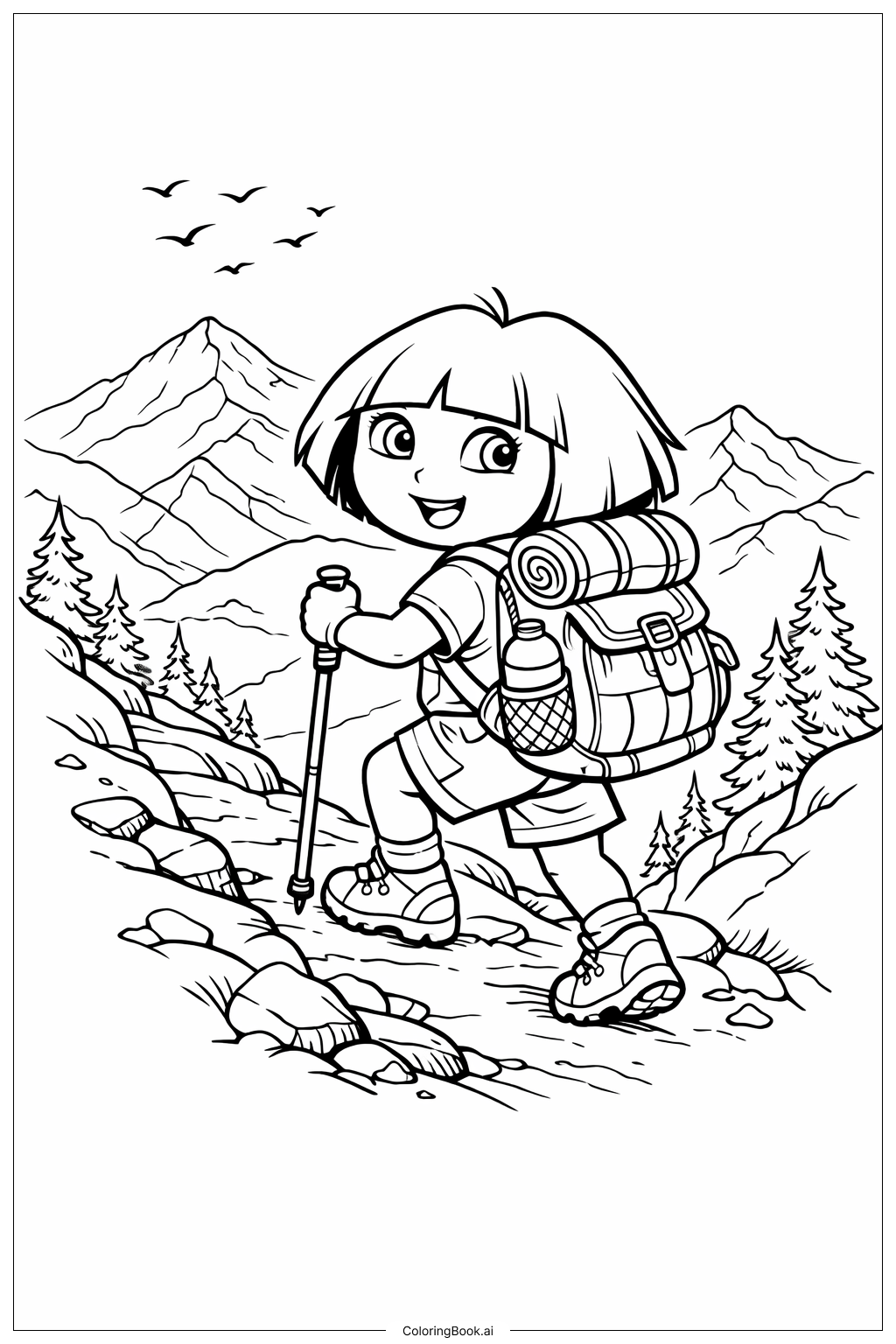  Dora The Explorer Mountain Hike Scene Coloring Page 