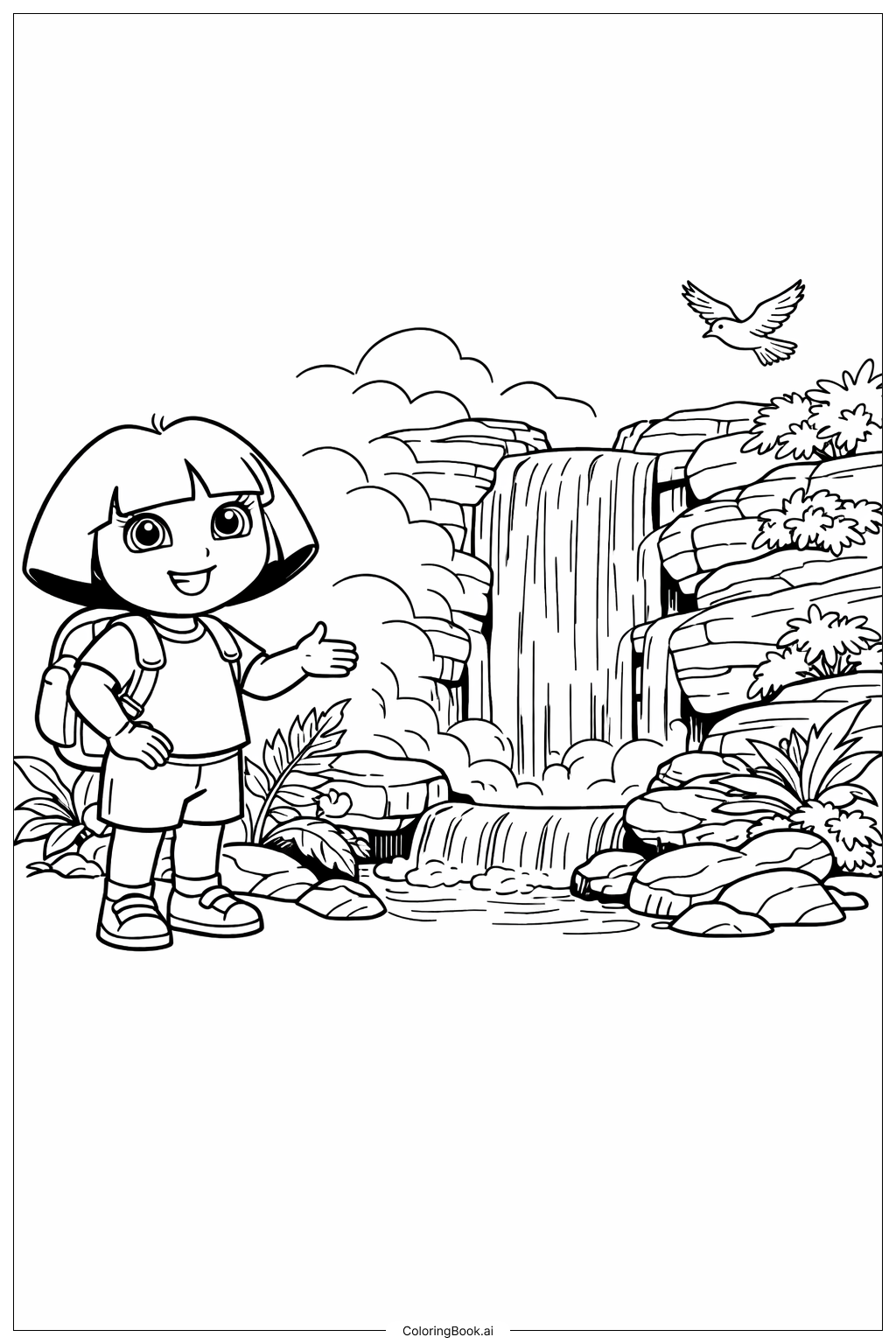 도라 탐험대 열대우림 폭포 색칠공부 페이지