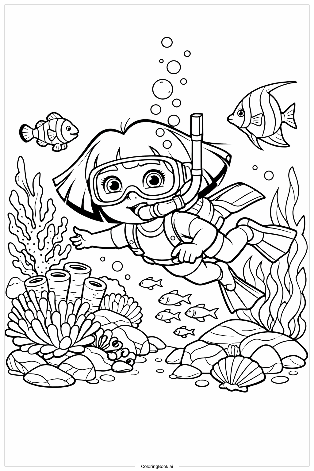  爱探险的朵拉 海底珊瑚探险填色页 