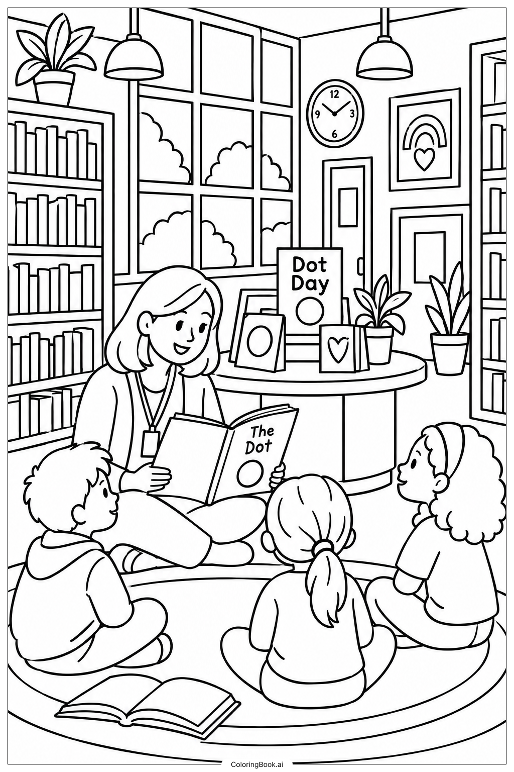  ドットの日図書館物語の塗り絵ページ 