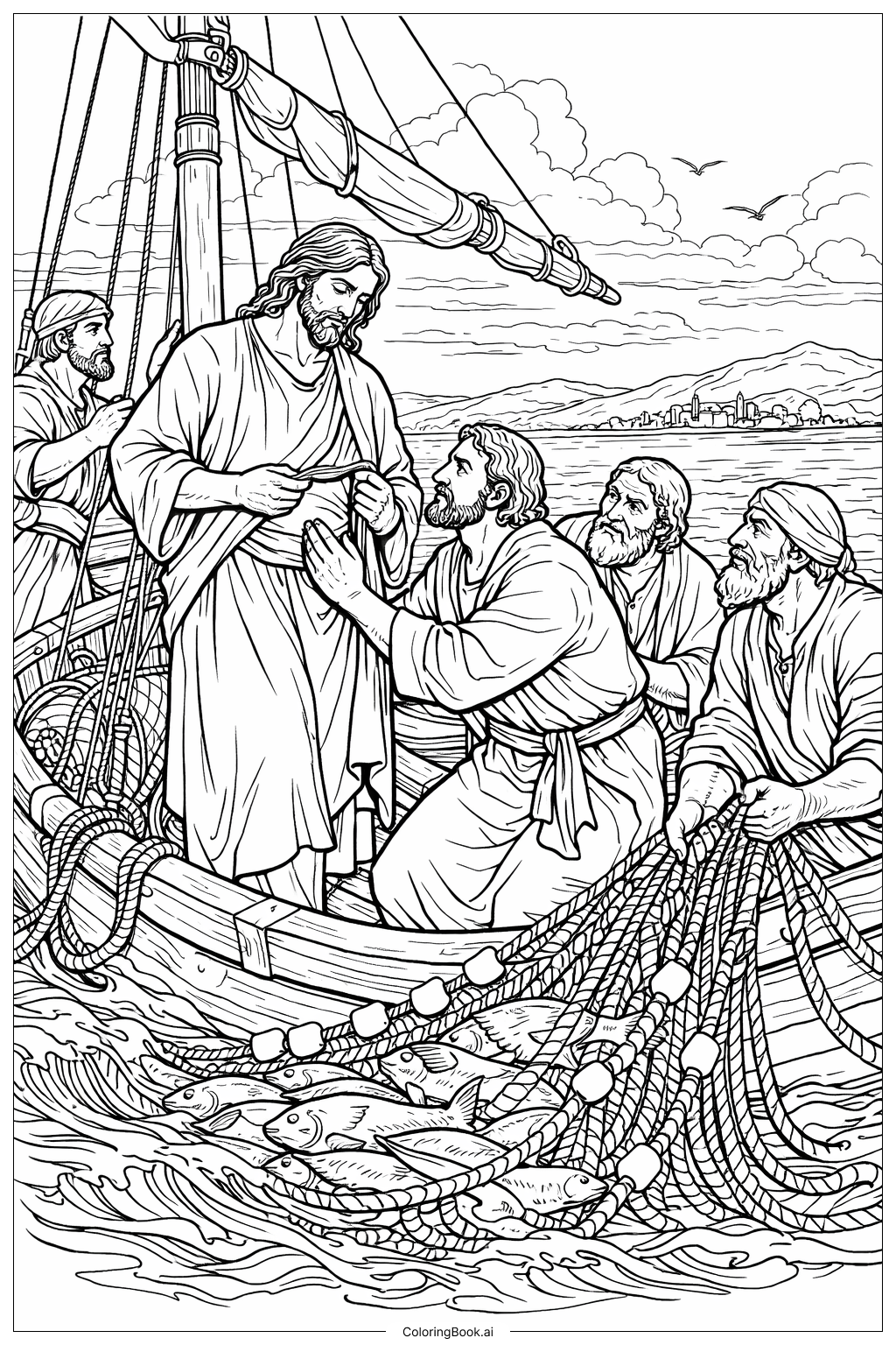 多疑的托馬斯與海上的船著色頁