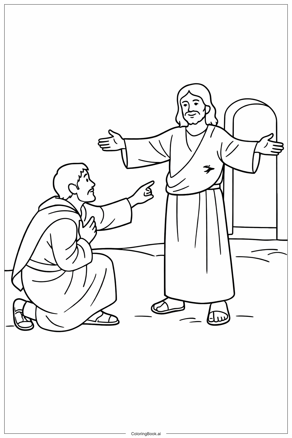 懷疑的多馬與張開的雙臂著色頁