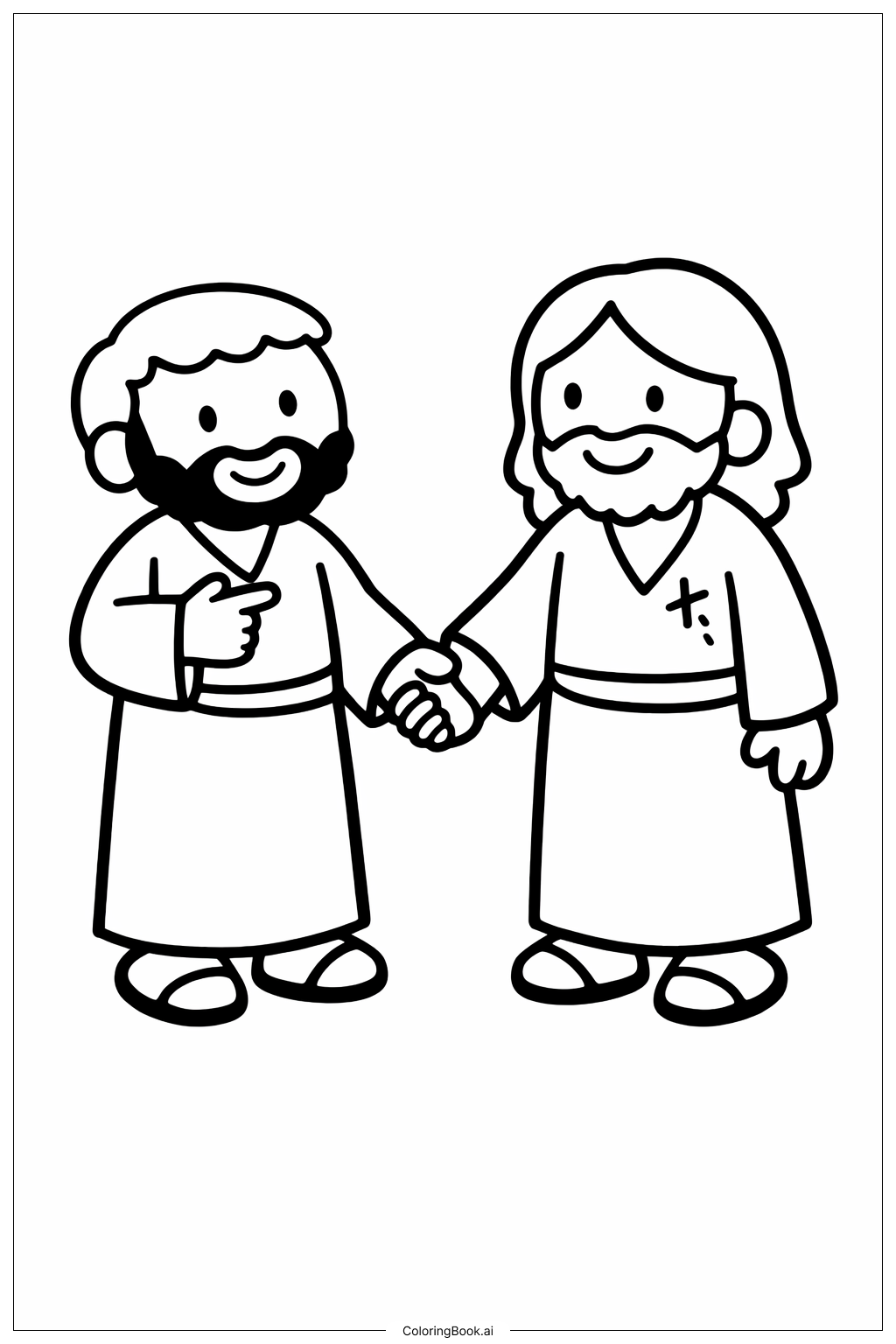 懷疑的多馬手牽手著色頁