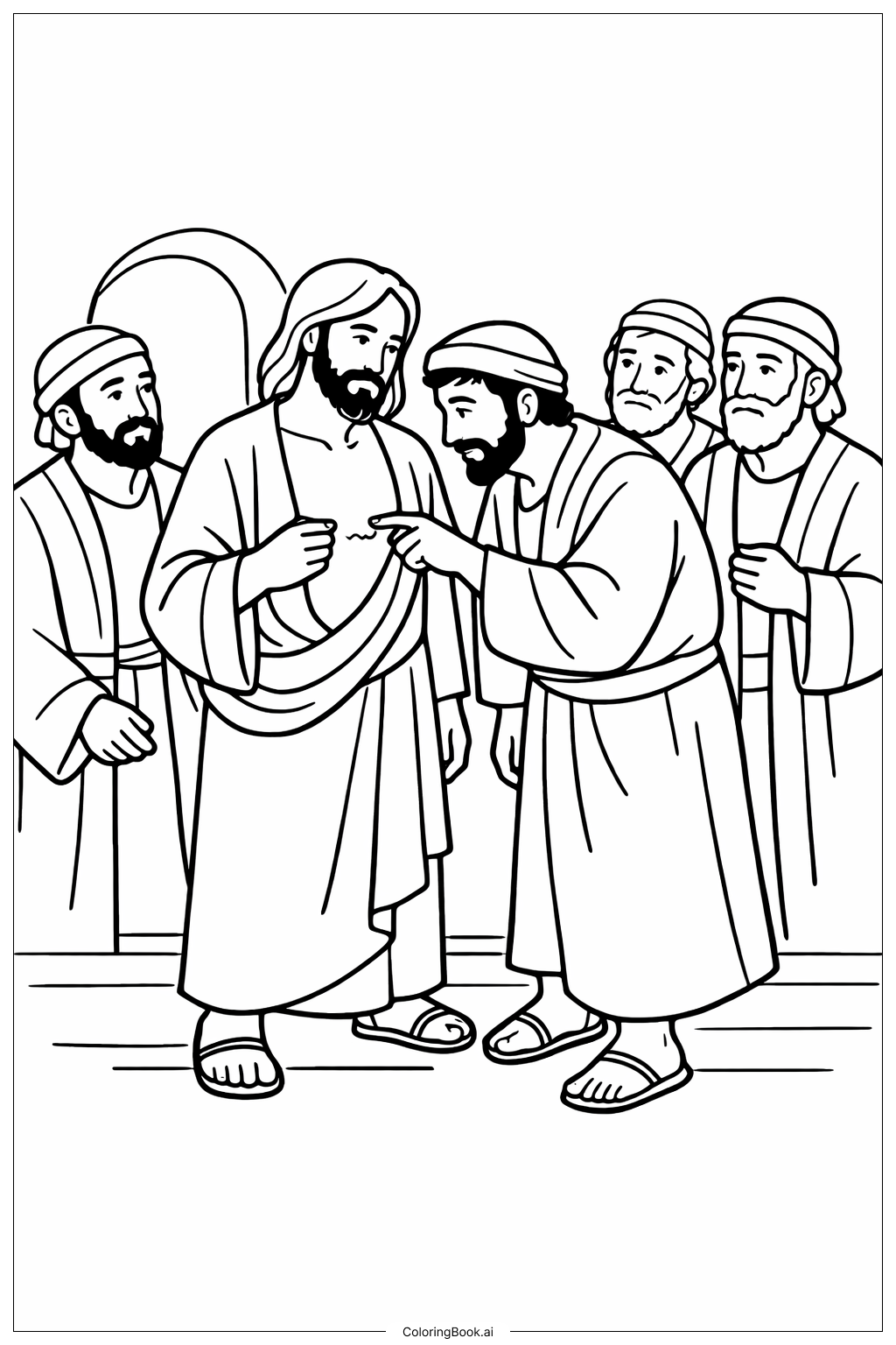 懷疑的多馬與群眾著色頁