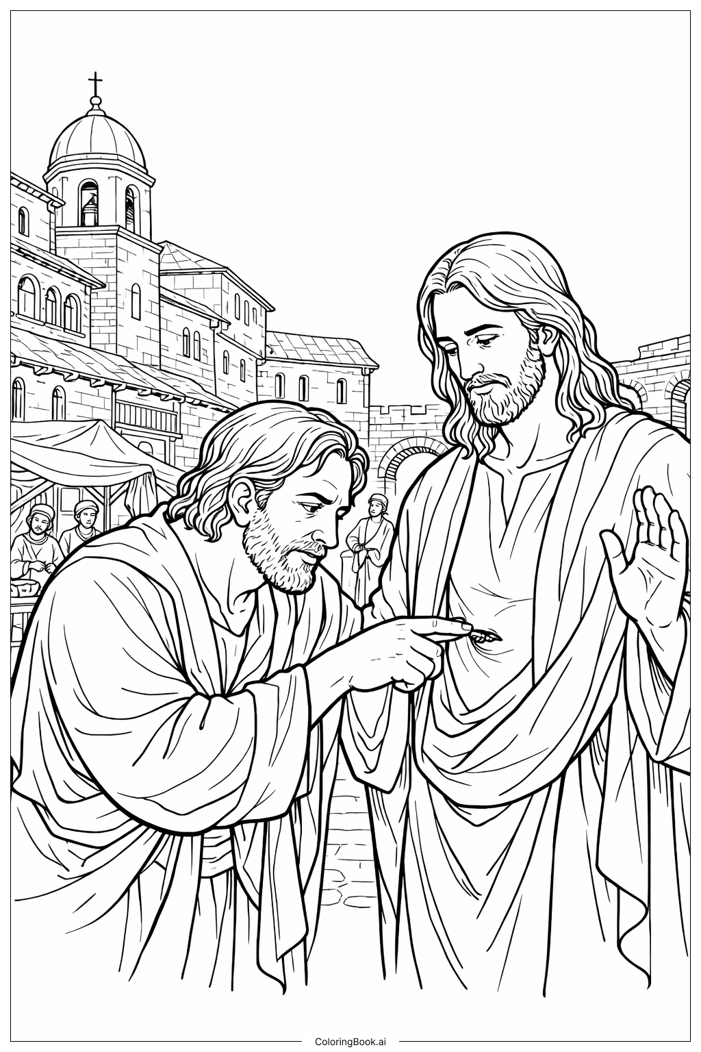 懷疑的多馬在古蹟廣場著色頁