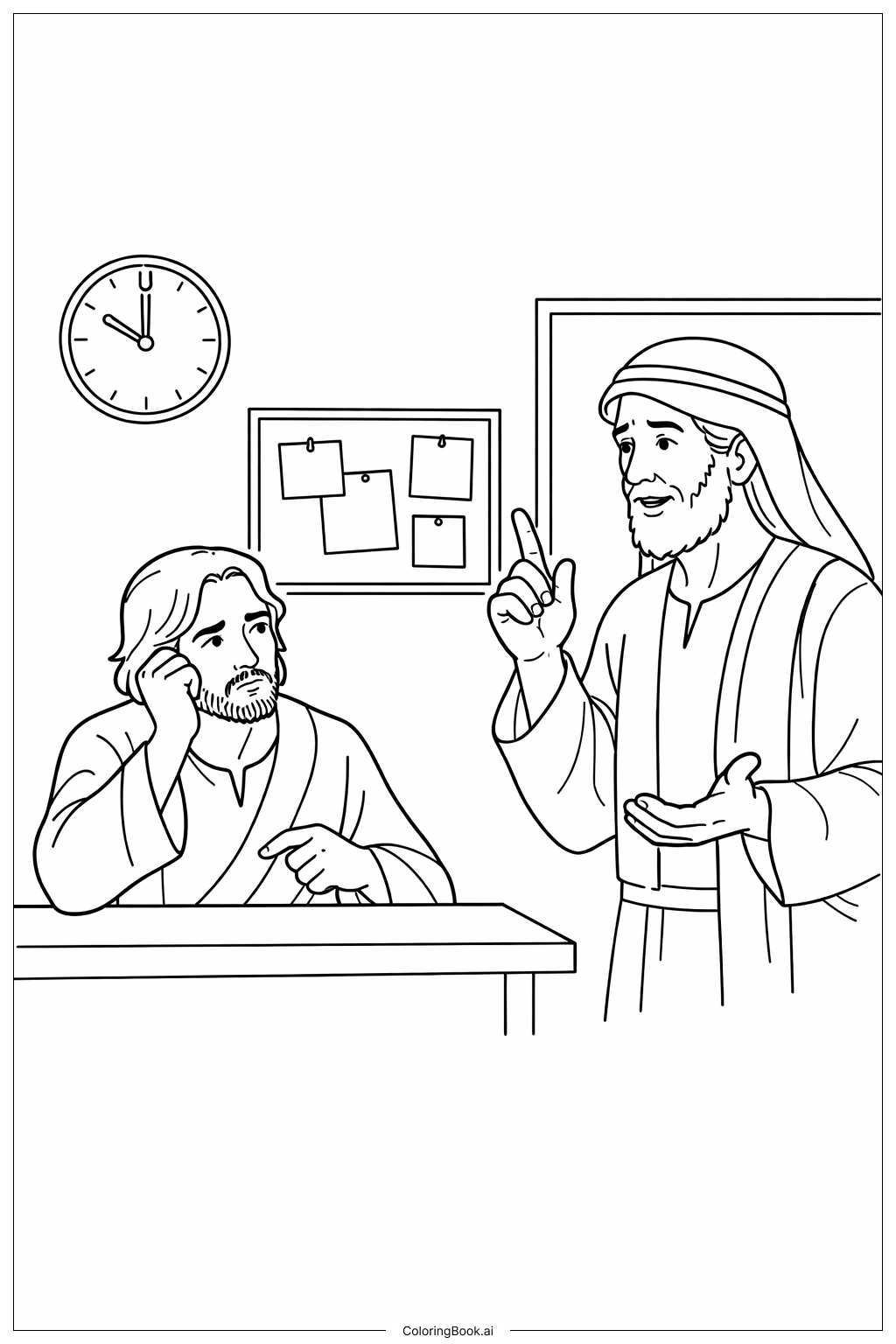 懷疑的多馬聽老師講課著色頁