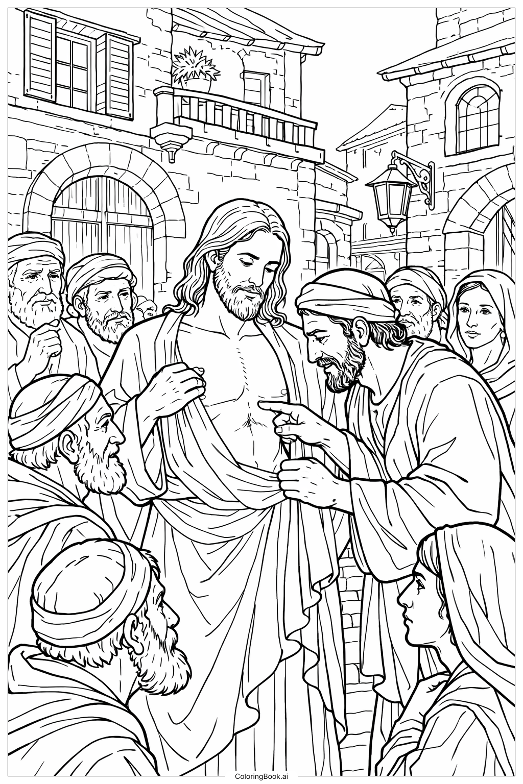  Doubting Thomas with Crowd Outside House Coloring Page 
