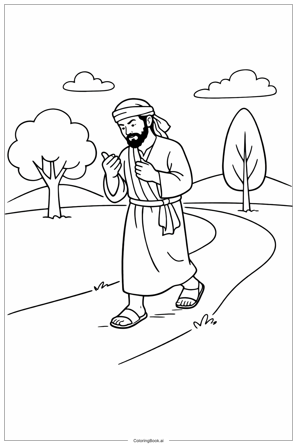 疑惑的多馬與小徑與樹木著色頁