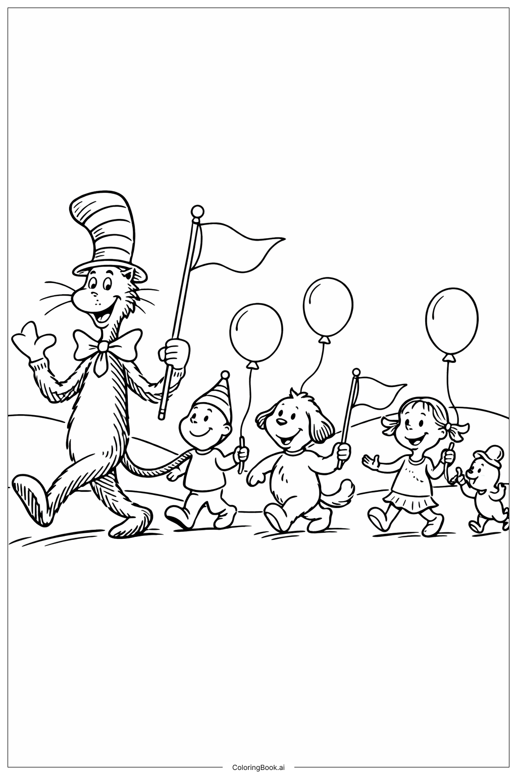  蘇斯博士 帽子貓遊行著色頁 