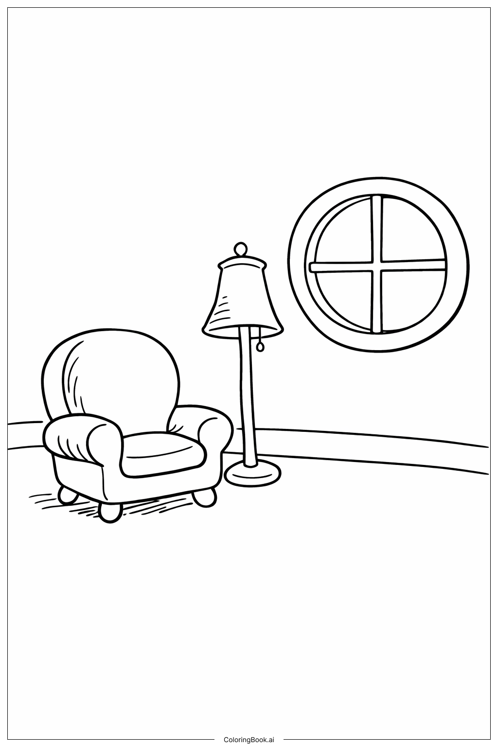  Página para colorear de Interior acogedor de la casa de Dr. Seuss 