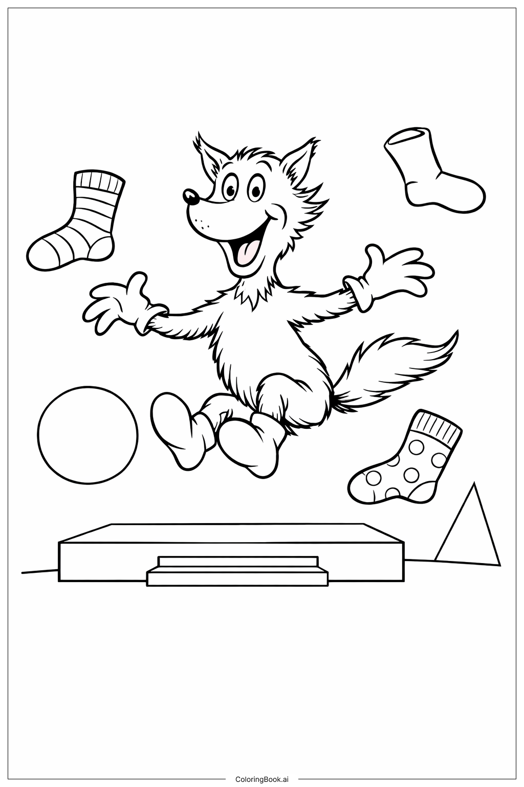  닥터 수스 양말 신은 여우 점프 색칠공부 페이지 