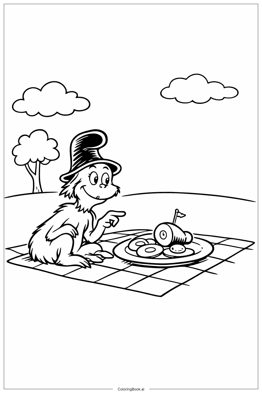  蘇斯博士綠色蛋野餐著色頁 