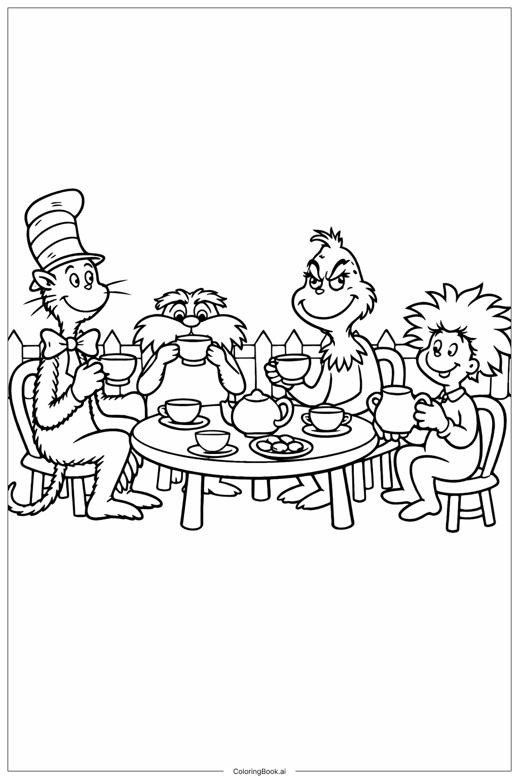  Dr Seuss Tea Party With Friends Coloring Page 