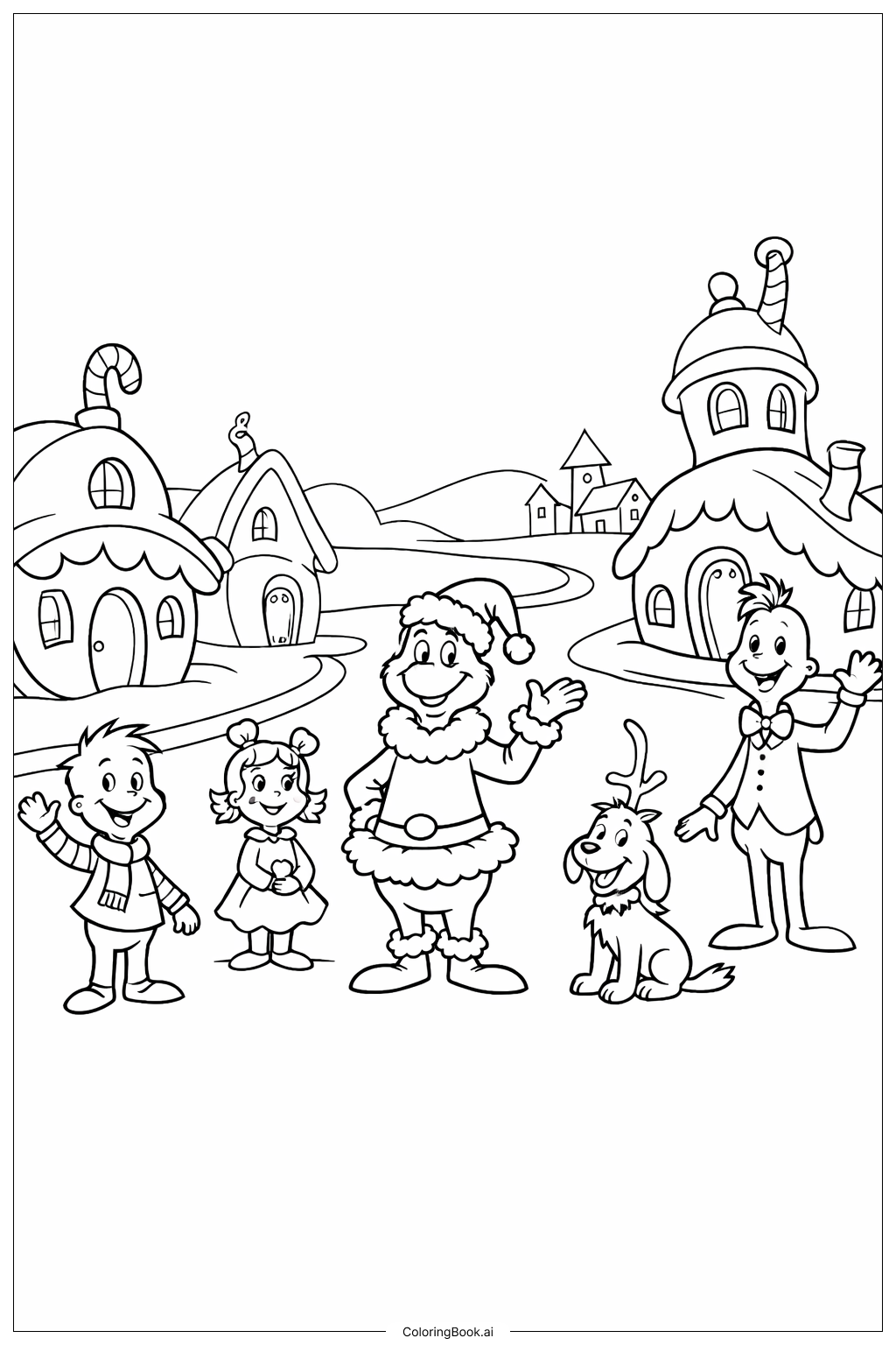  Página para colorir de Cena da Rua Whoville do Dr. Seuss 