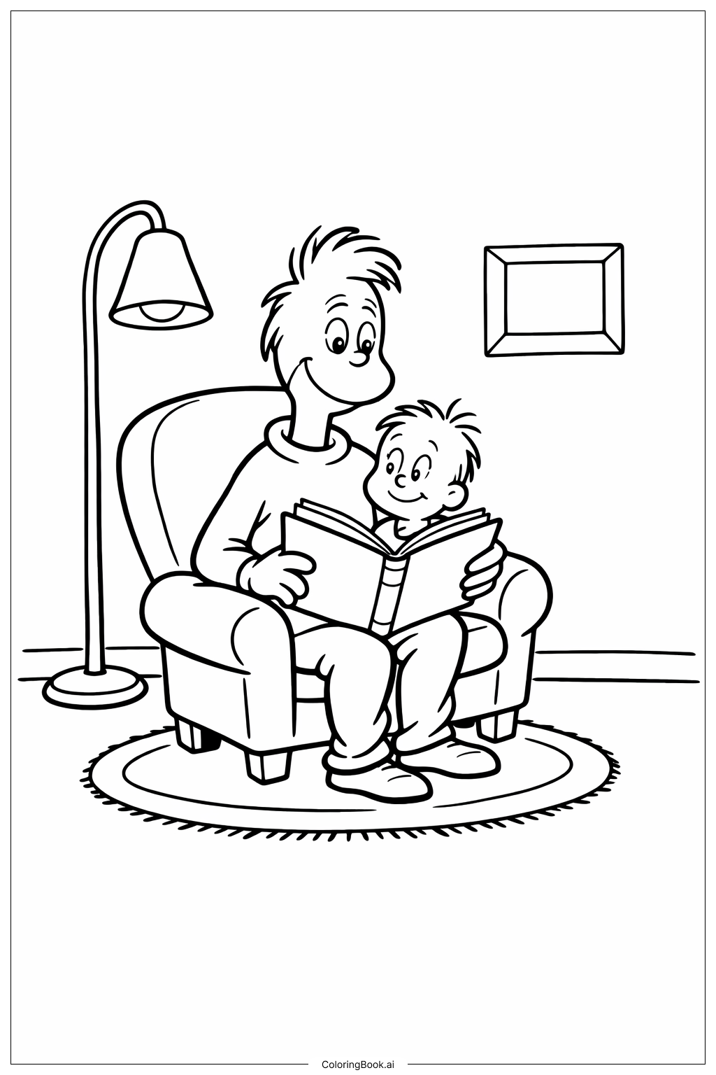 Trang tô màu Cảnh Kể Chuyện Trước Khi Ngủ Của Dr Suess Với Đèn